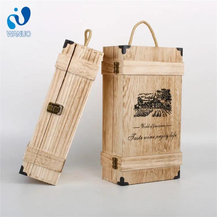 WanuoCraft 2 Bottles Paulownia Handmade Wooden Wine Storage Crate Box Wine Bottle Wood Box