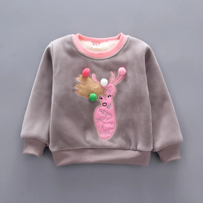 Winter warm fleeced 3 pcs sika deer kids set 2 years new born clothes baby girl