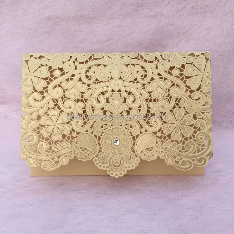 
Classic Ivory Pearl Light paper Emobossing and Laser Cut Lace Wedding Invitation 
