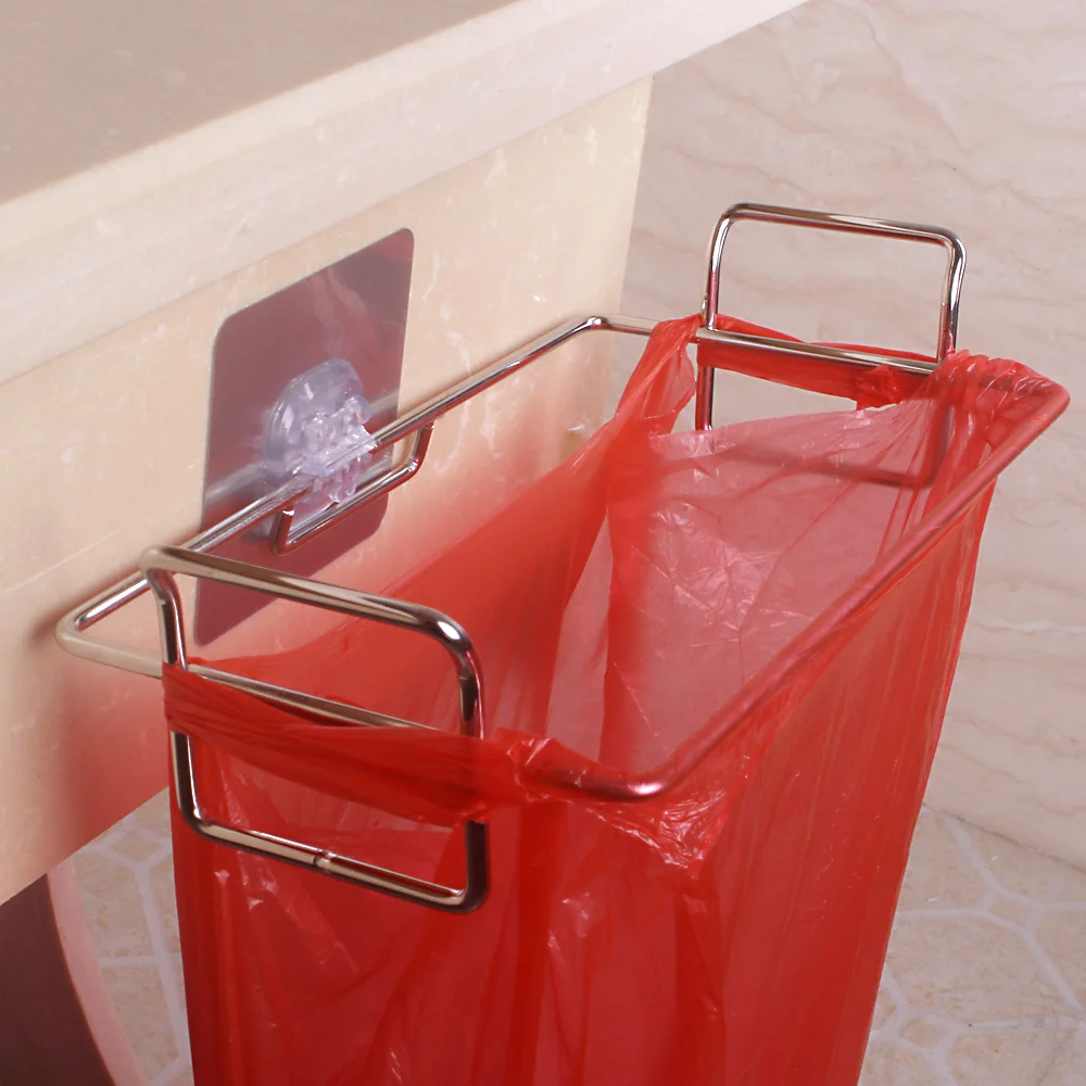 Wall mounted metal plastic garbage bag holder simple style trash bag holder