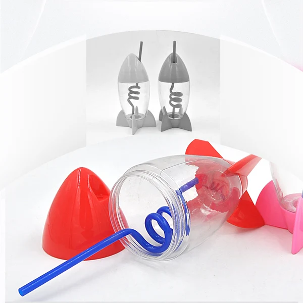
300ml Rocket Water cup Shaped with Spiral Straw 