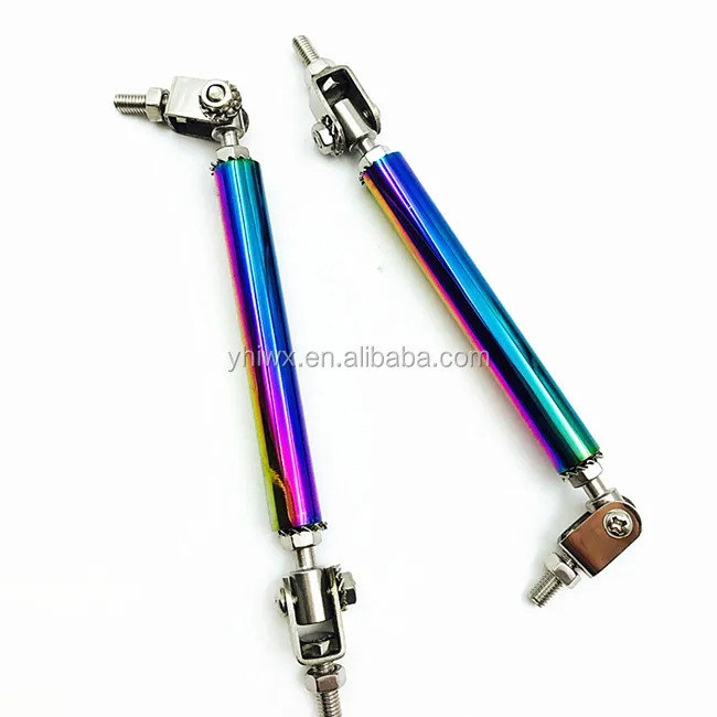 Neo chrome Universal Adjustable Front Bumper Lip Splitter Strut Rod Tie Support Bar