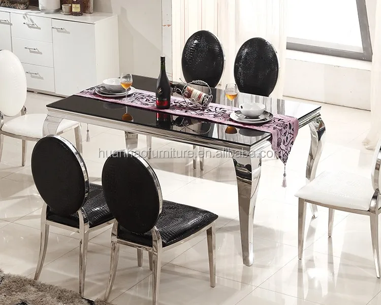 Customized furniture simple style stainless steel legs glass top dining table