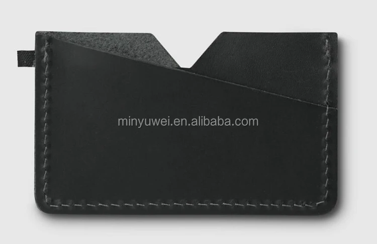 black crazy horse leather card holder metro card case Slim