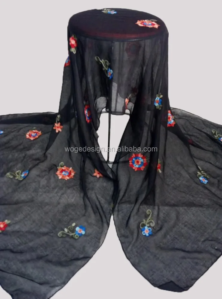 Wholesale great weaving pretty arab womans dress clothes headcloth coverchief hijab round flower embroidery new muslim scarf