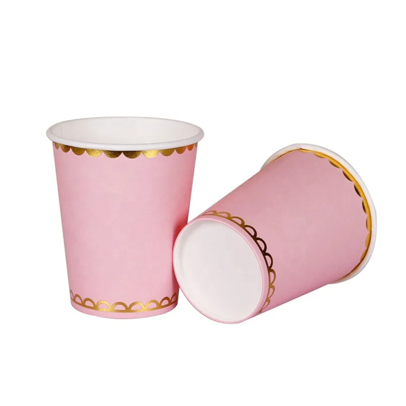 Wholesale New Hot Sell Disposable 250gsm  9 oz Pink Gold Border Paper Cups