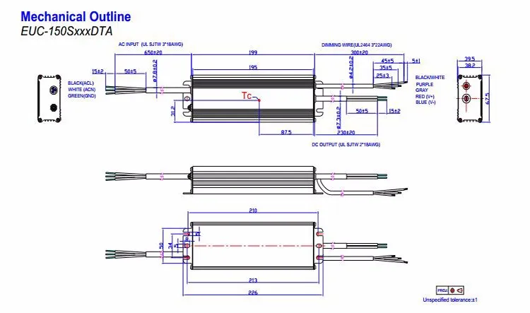 Inventronics 75W-150Watts 150W LED Driver IP67 Waterproof 530mA-4200mA 18-283Vdc LED Power Supply 0-10 DIY Dimmer Controller