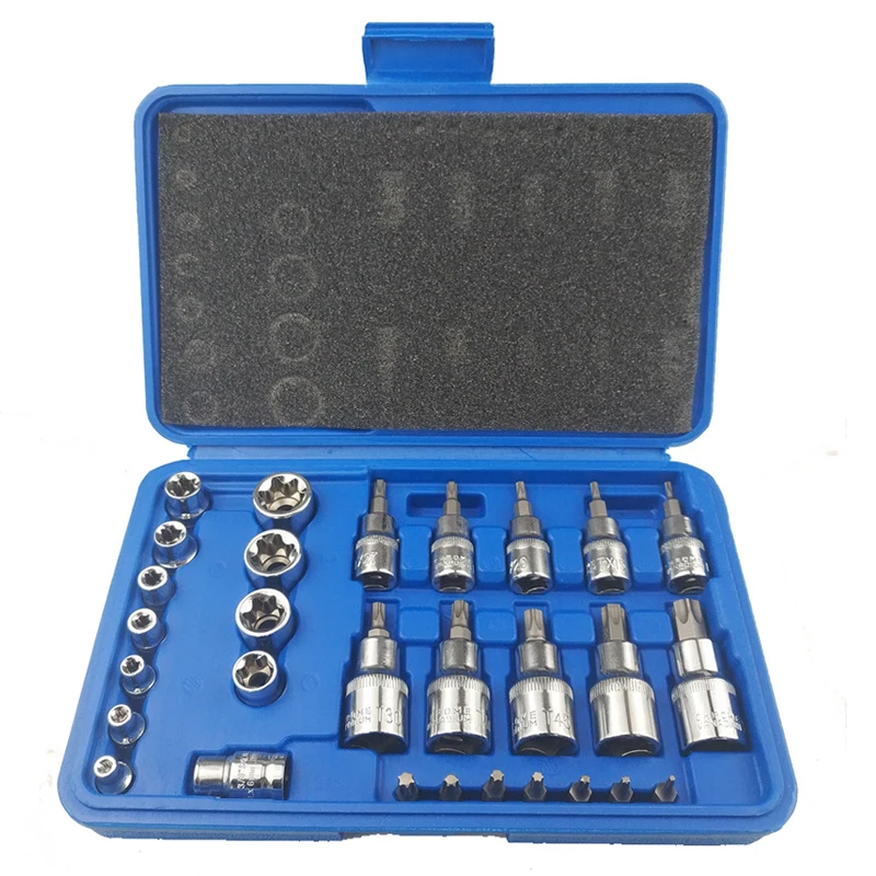 Набор из 30 шт. шестигранных звездообразных насадок с шестигранным хвостовиком, переходник с винтовым отжимом, муфта, инструменты для ремонта автомобиля, защита от вскрытия