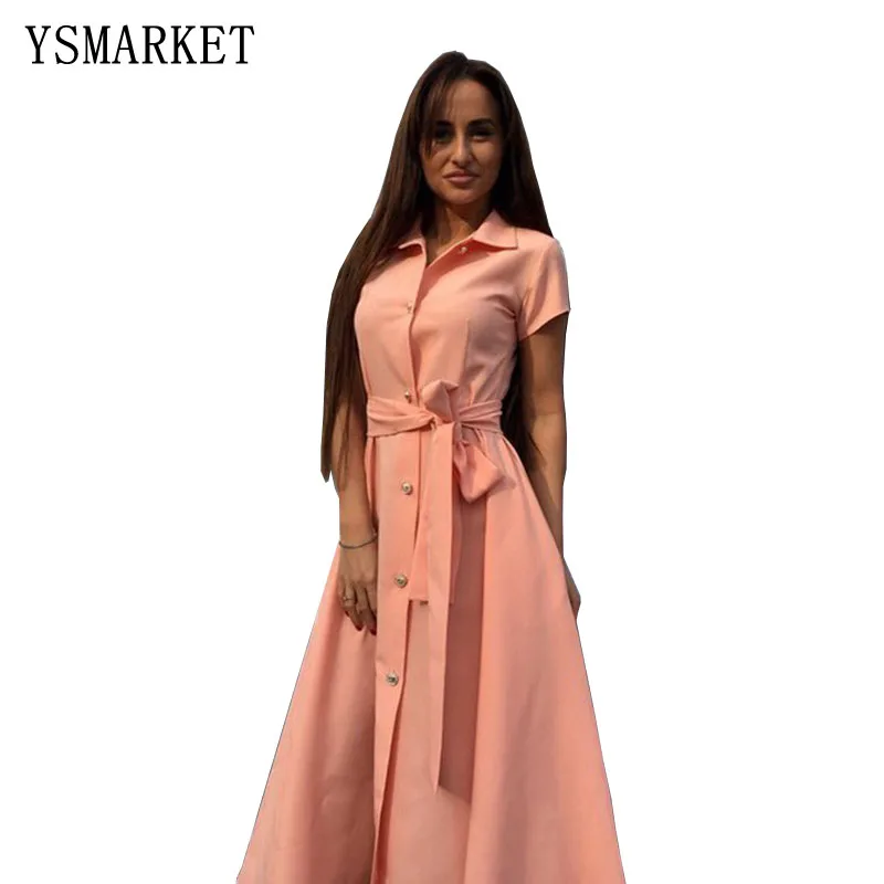 Повседневное платье-рубашка весеннее платье в европейском стиле с коротким рукавом и воротником синего желтого цвета женские платья больших размеров новое поступление