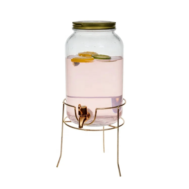 
glass double beverage dispenser on stand with lead free spigot 