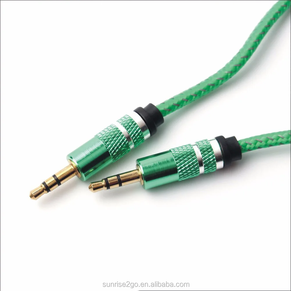 Wholesale High Quality Gold Plated Connector Metal Head Nylon Braided Aux Cable 3.5mm Audio Cable
