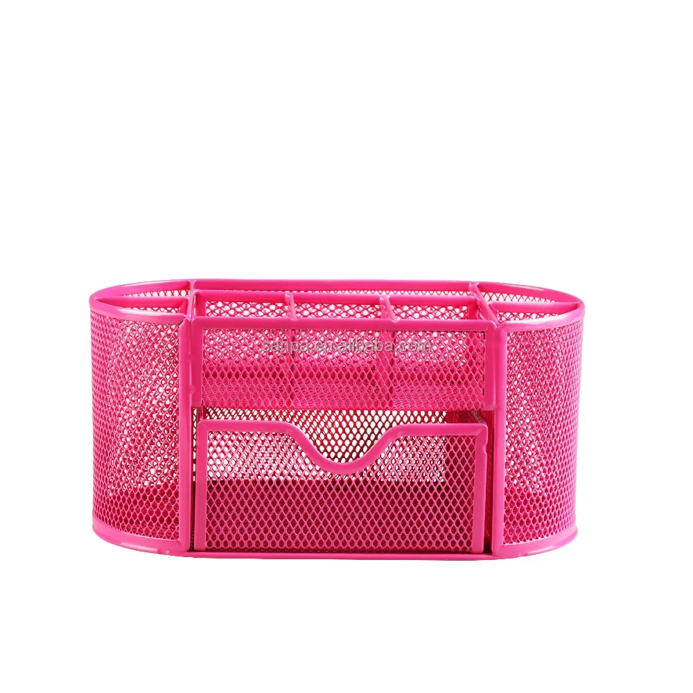 Office Stationery Metal Mesh 5 Compartments Desk Organizer With Drawer