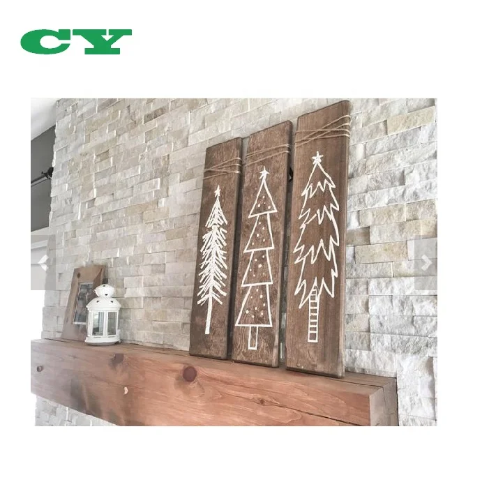 Farmhouse Decor Set of 3 Rustic White Wooden Christmas Tree Signs