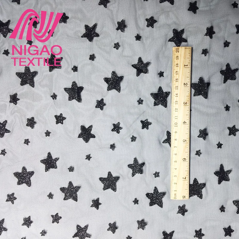 Оптовая продажа черная позолоченная Полиэстеровая сетчатая ткань блестящая из органзы для детского платья