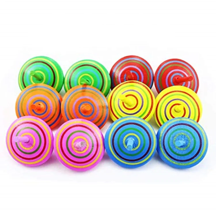Fashionable Multi-color Rainbow Handmade Painted Wood Educational Toys Fingertip Gyroscope for Boys and Girls