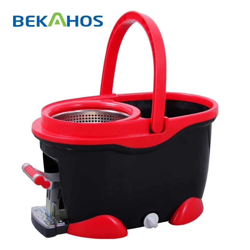 BEKAHOS Rotating mop with stainless steel telescoping Pole drying Easy Magic Floor cleaning mop bucket with foot pedal