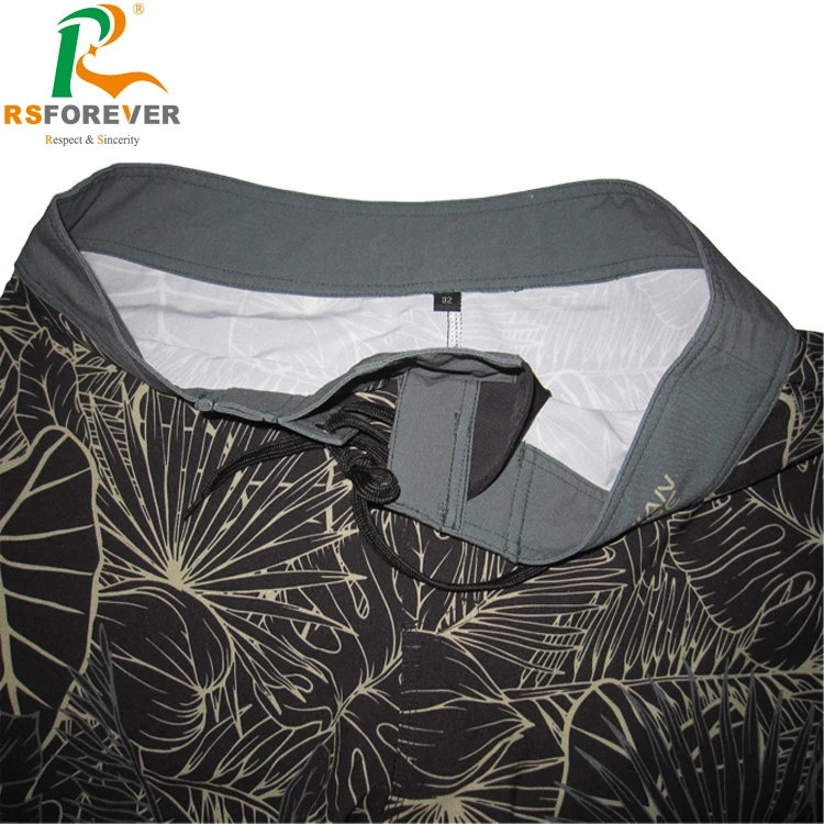 
Die Sublimation Hawaii Leaf Pattern Mens Beach Board Shorts Four Way Stretch 