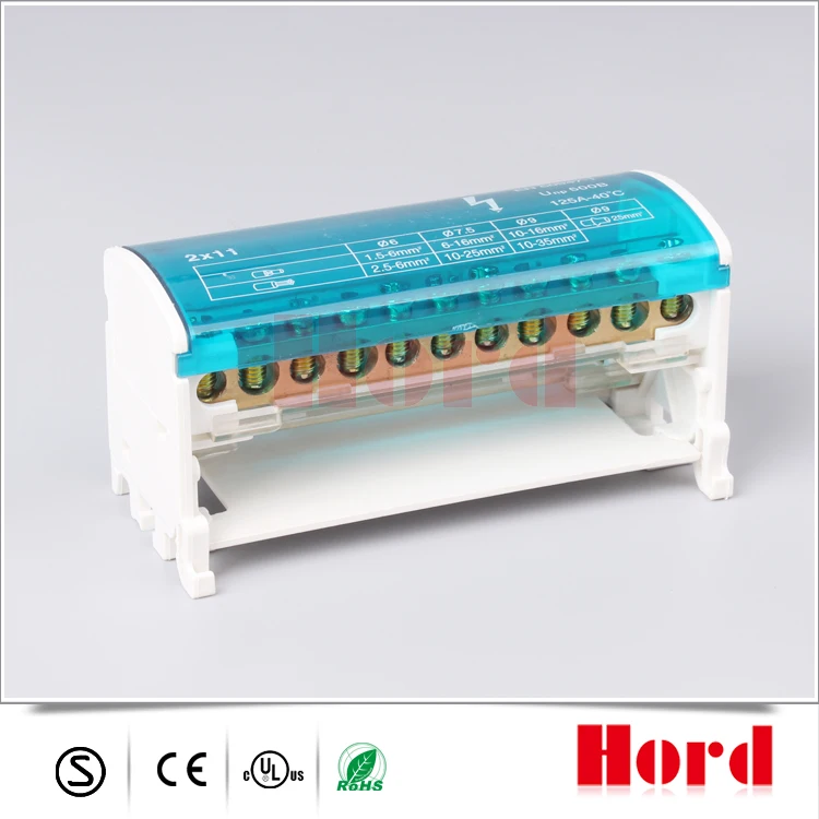 207,211,215,407,411,415 din rail mounted 125A electric bus bar power distribution terminal block