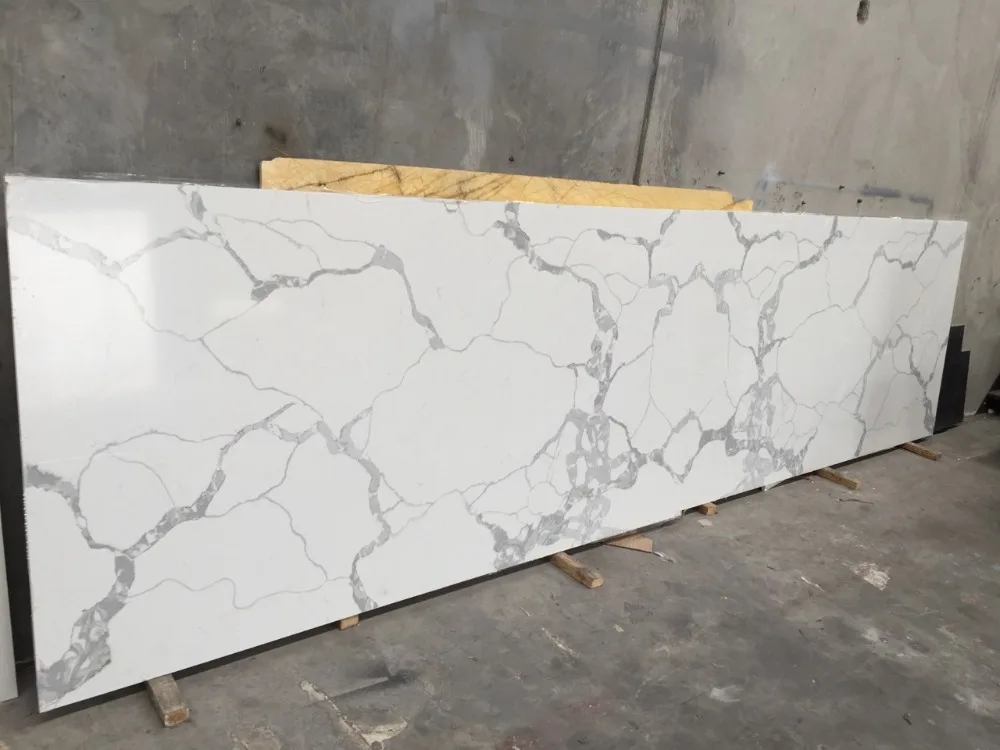 
marble look pure white calacatta gold quartz stone for home decoration 
