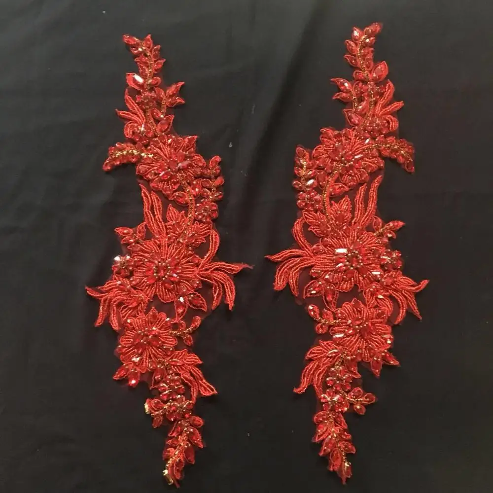 wuku designs crystal lace pair applique in Chinese Red color