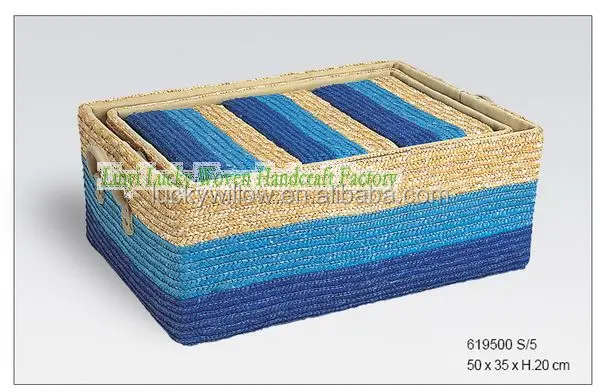5 pcs set square and round seagrass storage basket & straw basket