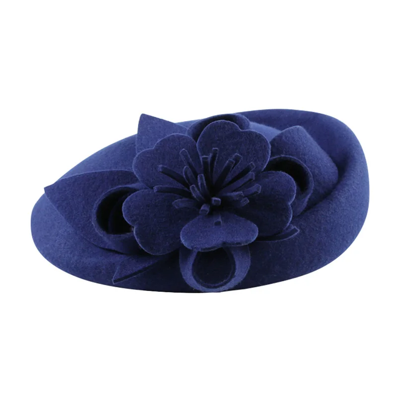 Navy Red Black Woman Formal Cocktail Church Fedoras Wool Felt Bridal Races Wedding Floral Fascinators Hats For Ladies Wholesale