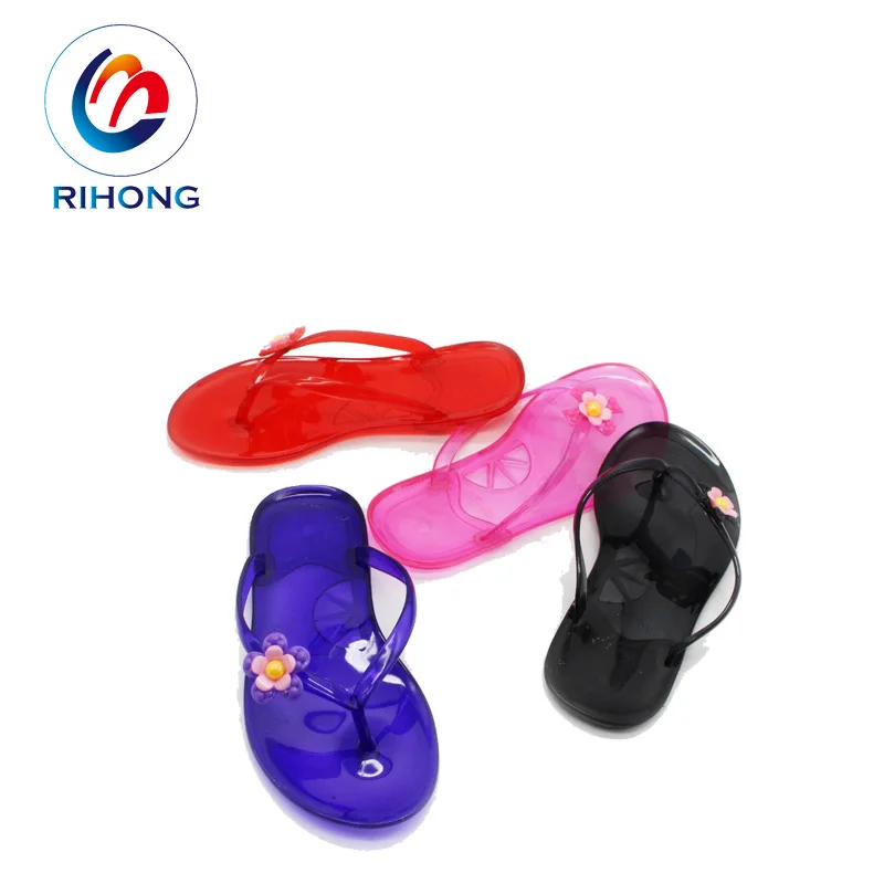 hot selling custom flower accessories strap plain slipper sandal crystal clear jelly flip flops