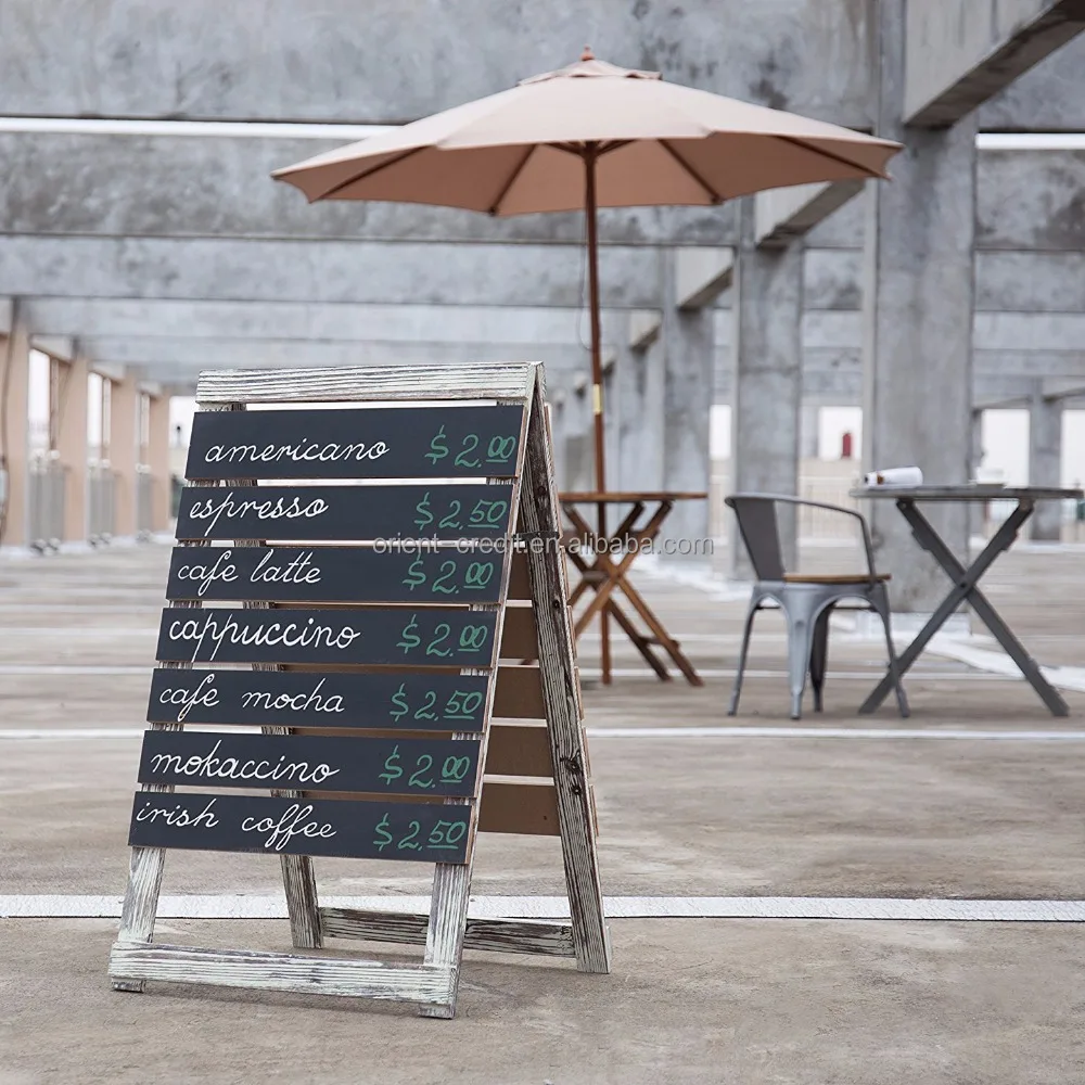 Vintage Torched Wood A-Frame Slatted Sidewalk Chalkboard Menu Sign