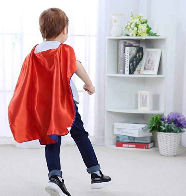 Custom logo printed cosplay costume satin silk superhero cape and masks for kids children