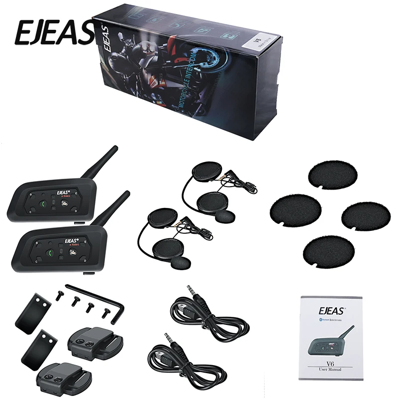 Professional Manufacturer Ejeas Vnetphone V6 Motorcycle Bluetooth Interphone/Intercom V6 up to 1200 Meter 6 Riders