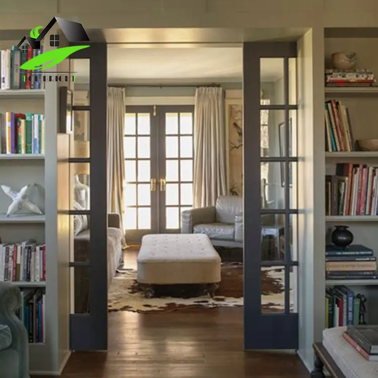 
2 Tracks Sound Insulation Aluminum Slide Glass Doors Exterior French Door for Study Room 