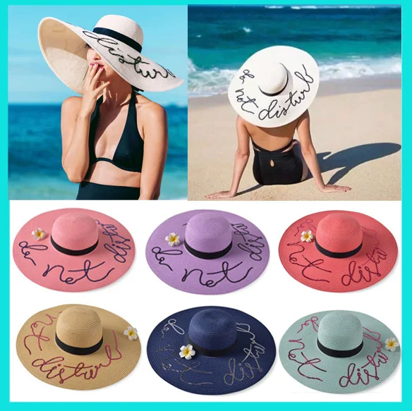Personalized Logo Brand Natural straw Woven Paper Straw Hats Wide Brim Beach Floppy Straw Hats