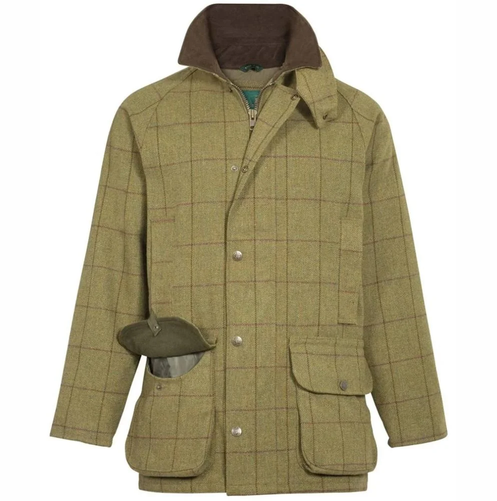 2019 wholesale mens tweed fabric hunting jacket for hunter water repellent shooting jacket