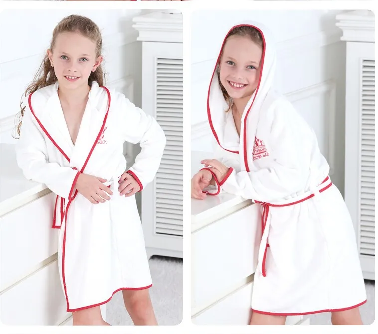 
Fashion Cotton White Children Bath Robe Good Quality Embroidered Girls Robe Latest Designs Sleepwear Hoodie Robe 