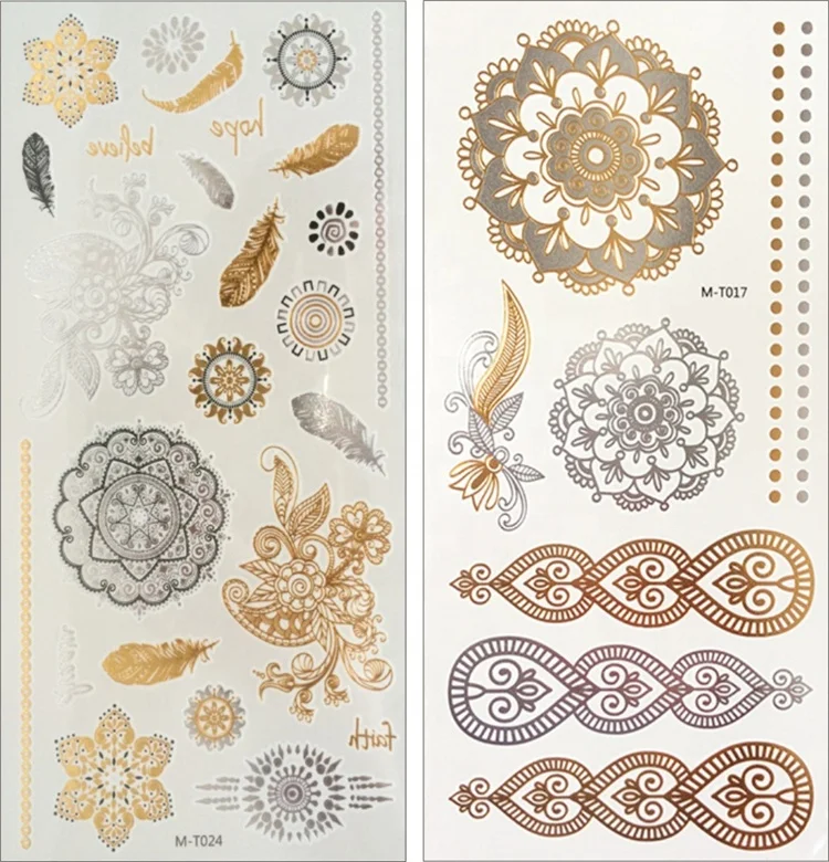 
Flash Products Metallic Waterproof Tattoo Gold Silver Fashion Bracelet Temporary Tattoo Stickers Color Foil Metallic Temporary 