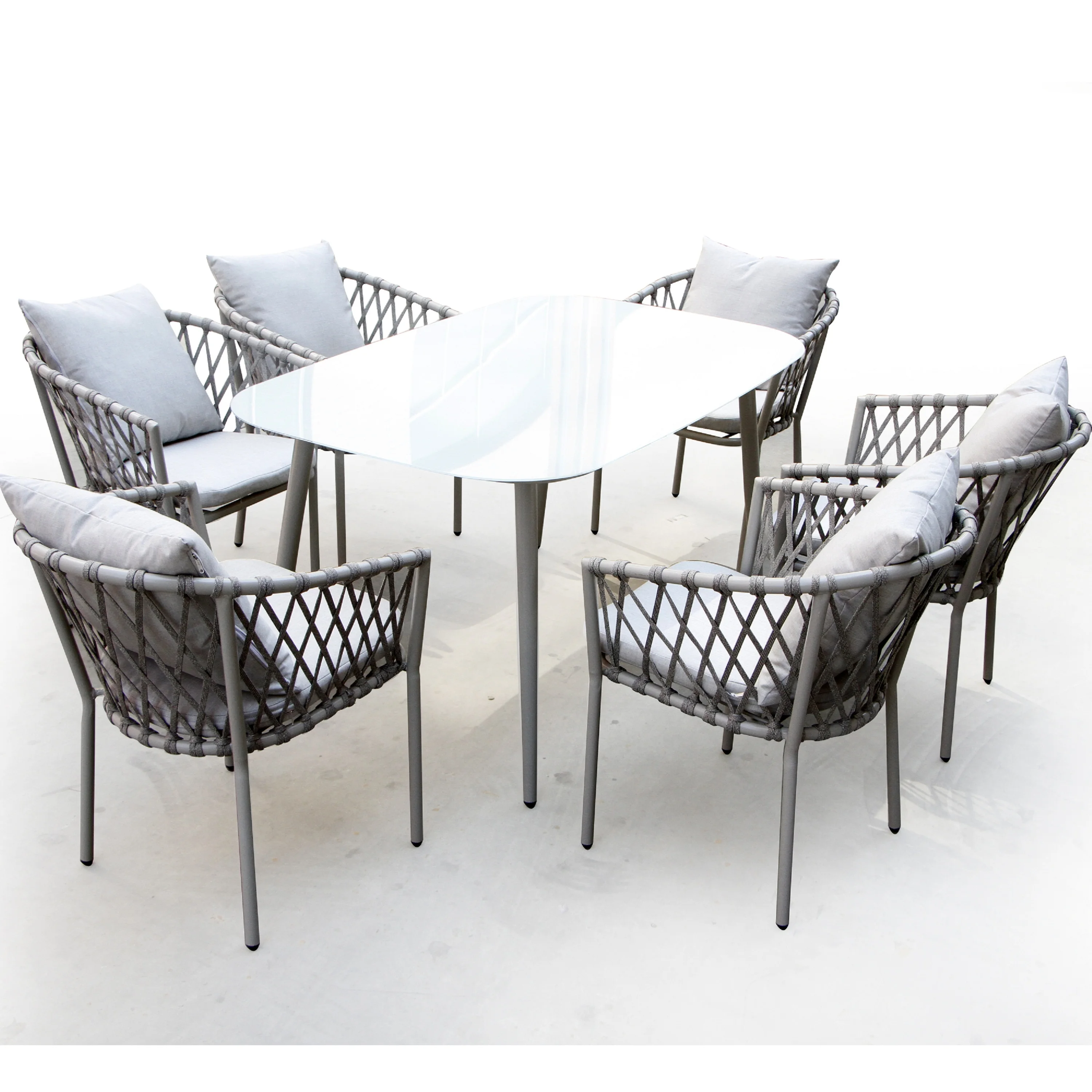 
7 pcs outdoor paio handmade rope chair set dining chair set 