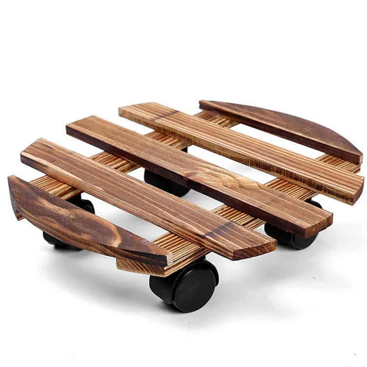 custom shape wooden plant pot tray with wheels