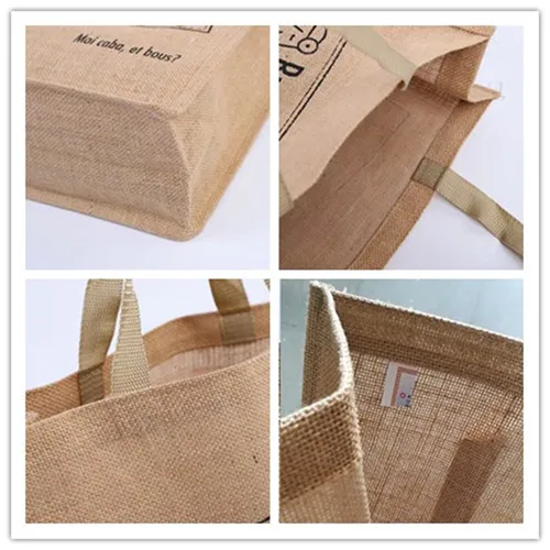 Natural eco-friendly custom printed logo packaging waterproof jute carry bag tote jute bag wholesale promotional shopping