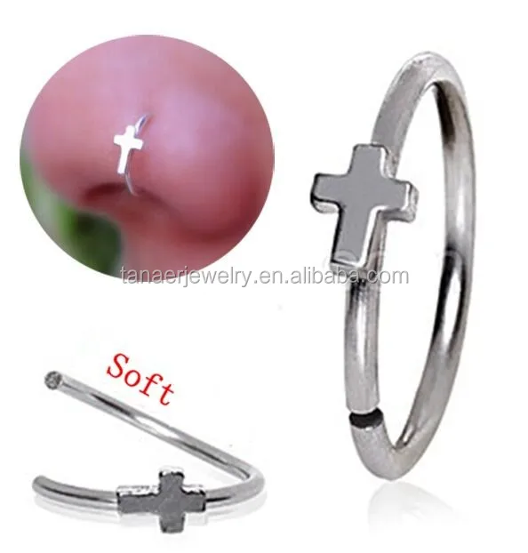 New arrival 20g Surgical Steel Annealed Cross Nose Hoop/trague/helix piercing jewelry