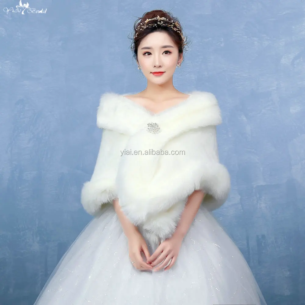 
LZP126 Simple Off Shoulder Elegant Waterproof Wedding Fur Bolero Women Off White Wedding Shawl 