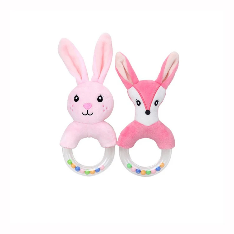 Sheep Fox Rabbit Loop Plastic Rattle Ring Babies toy B004