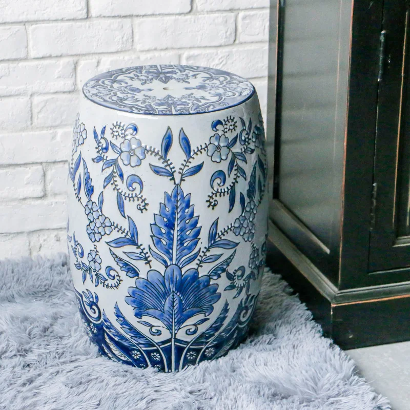 Blue and White color ceramic stools with carving for home office hotel garden decoration
