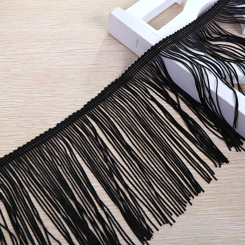 Wholesale 6Inch 15CM Black White Polyester Thickness Fabric Fringe Tassel Trim For Dress
