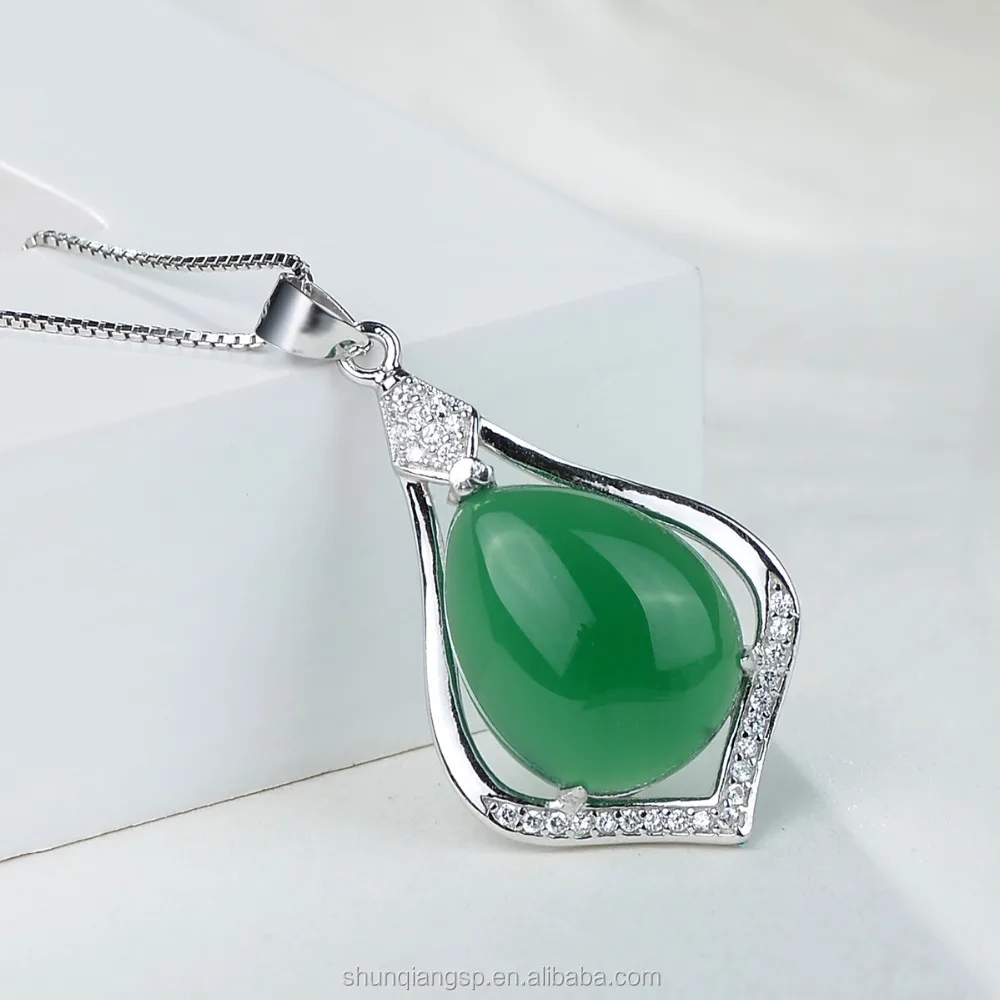 925 sterling silver chalcedony pendant necklace female jade pendant fashion drop-shaped jade pendant silverware manufacturers