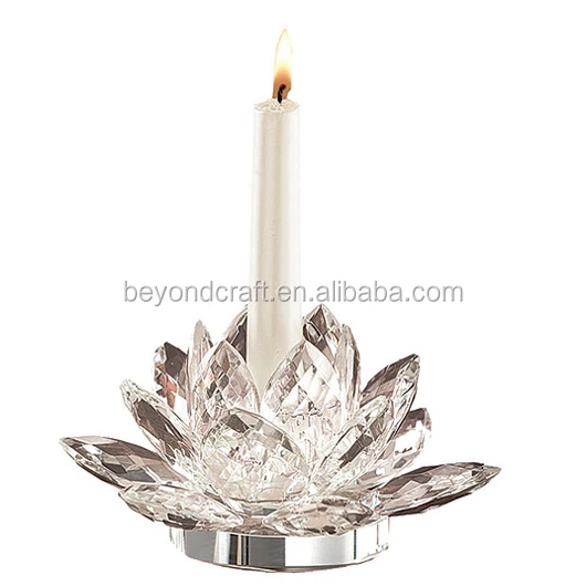 Romantic wholesale crystal lotus flower candle holder for wedding favors