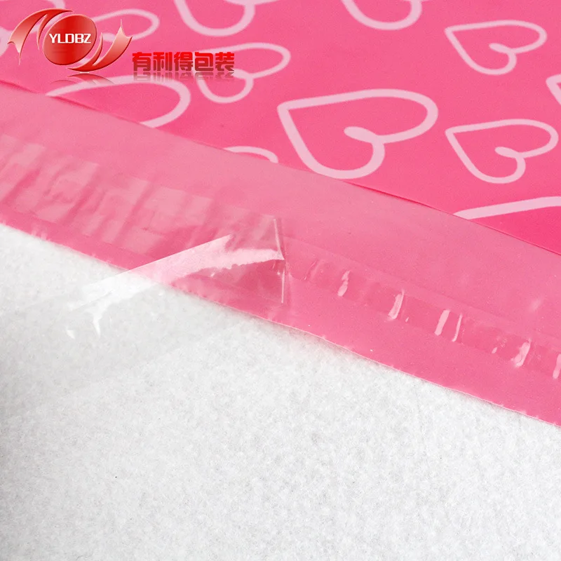 Wholesale Pink Color with Heart Print Plastic Express Bag Custom Mailing Bags