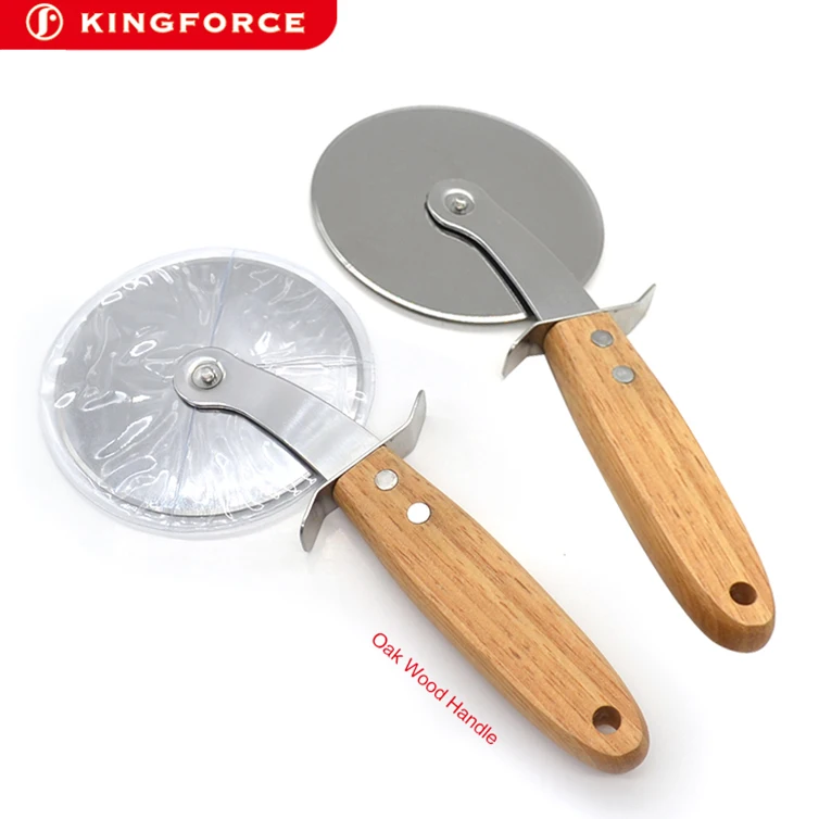 High quality 430 Stainless steel pizza cutter wheel wth Oak wooden handle/Pizza knife