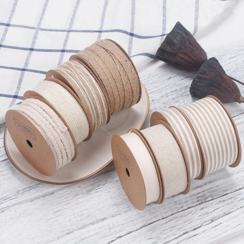 
High Quality Stripe Cotton Burlap Ribbon Roll Hemp Natural Jute Ribbon 