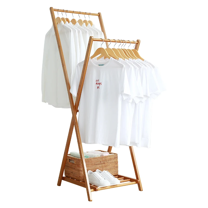 Bamboo and Wood Multi-functional Clothes Floor Hanger Modern Coat Rack