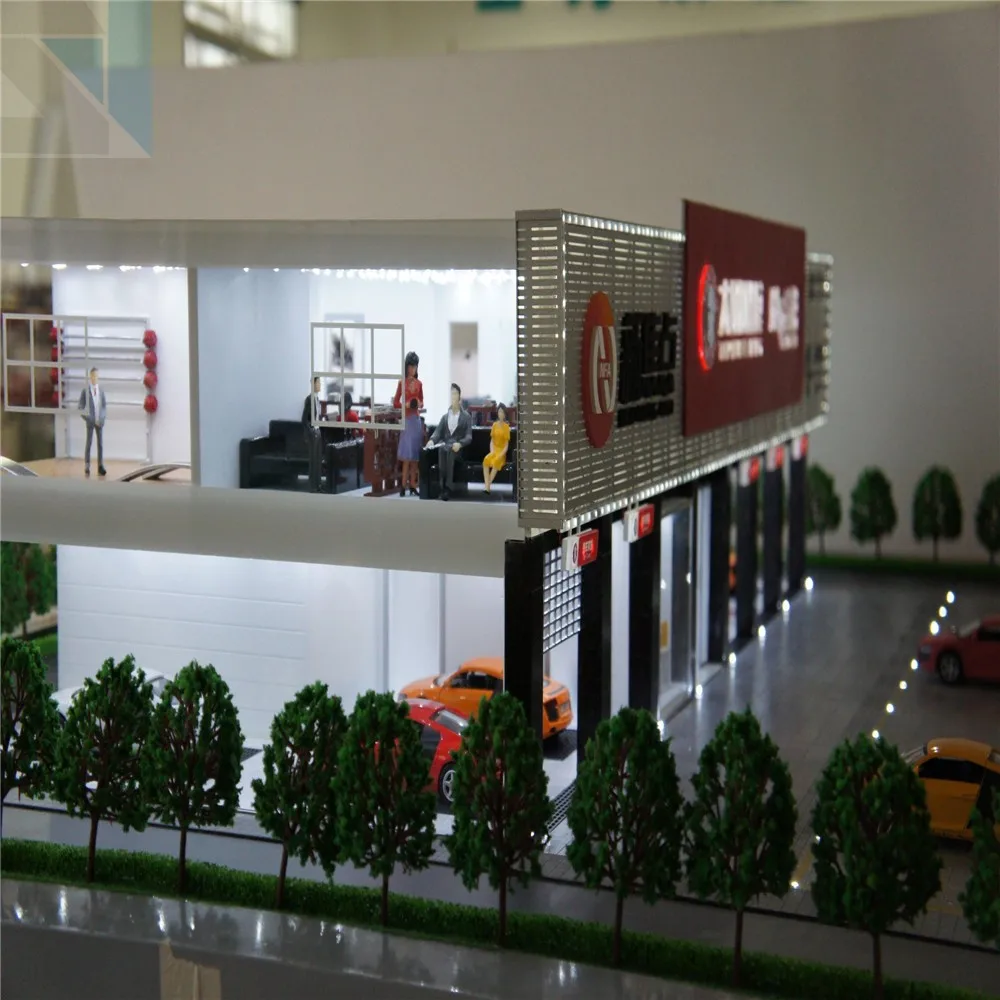 Customized Scale 1:150 Showcase Building Model ,4S Shop model with Cars Model Building
